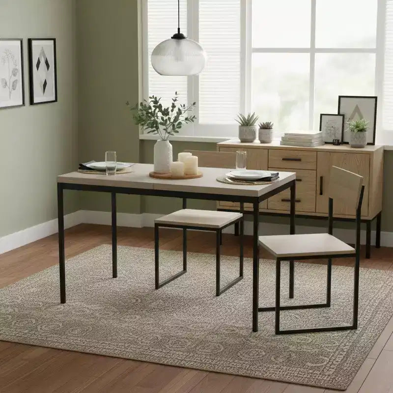 Dining Table with Marble-Look MDF Top & Sturdy Metal Legs, Rectangular Kitchen Table for Dining Room, Apartment, Home Office, Grey