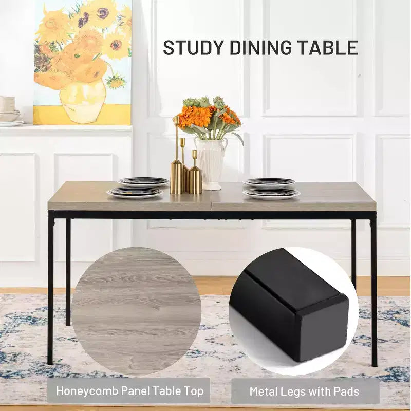 Dining Table with Marble-Look MDF Top & Sturdy Metal Legs, Rectangular Kitchen Table for Dining Room, Apartment, Home Office, Grey