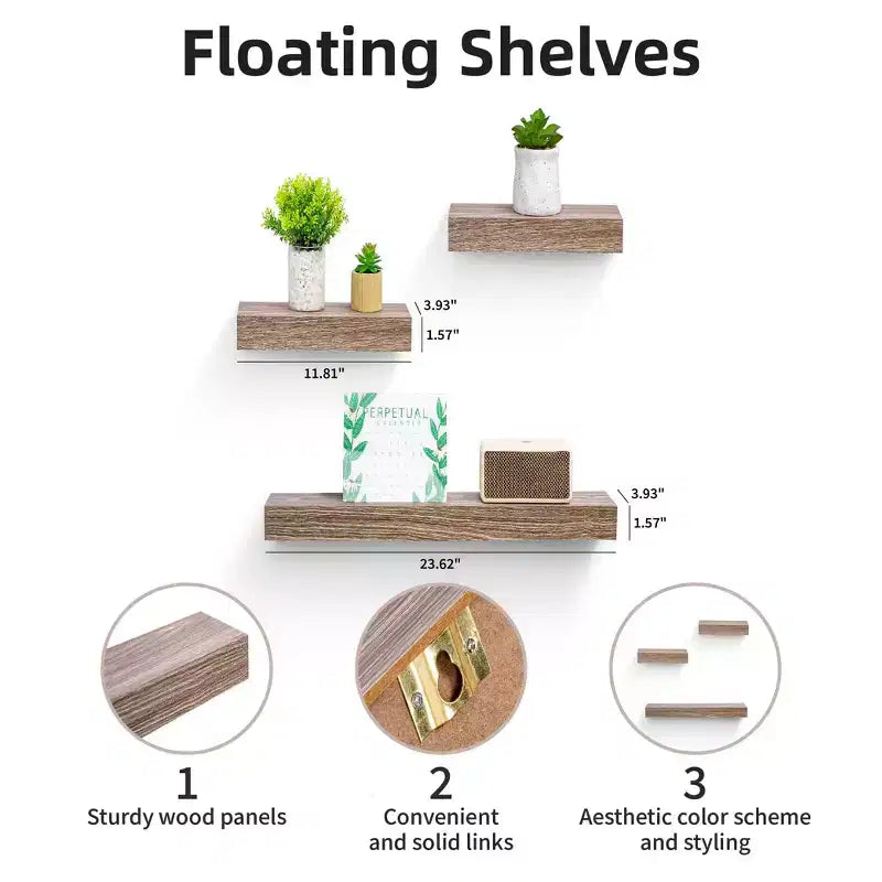 23.6 Maple Light Gray Floating Shelf C invisible-bracket wood wall mount, perfect bathroom/bedroom/kitchen dcor or book/plant display