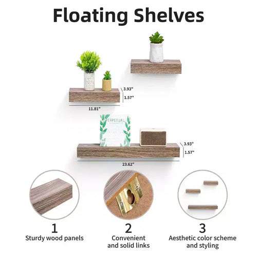 Étagère flottante 23.6 Maple Light Gray C avec support mural invisible en bois, parfaite pour la décoration de salle de bain/chambre/cuisine ou pour l'affichage de livres/plantes