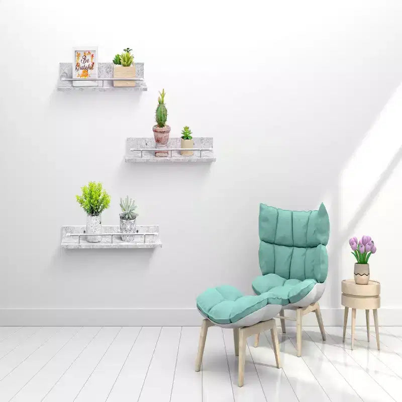 15.7 Grey Floating Shelf C invisible-bracket wood wall mount, perfect bathroom/bedroom/kitchen dcor or book/plant display, easy install.