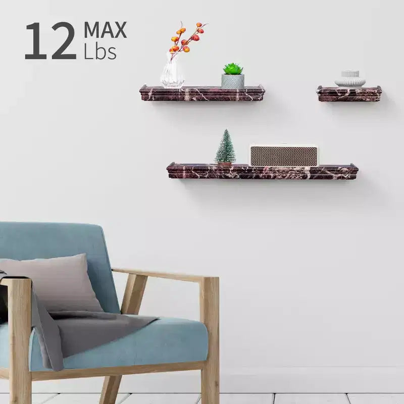 15.7 Grey Floating Shelf C invisible-bracket wood wall mount, perfect bathroom/bedroom/kitchen dcor or book/plant display, easy install.