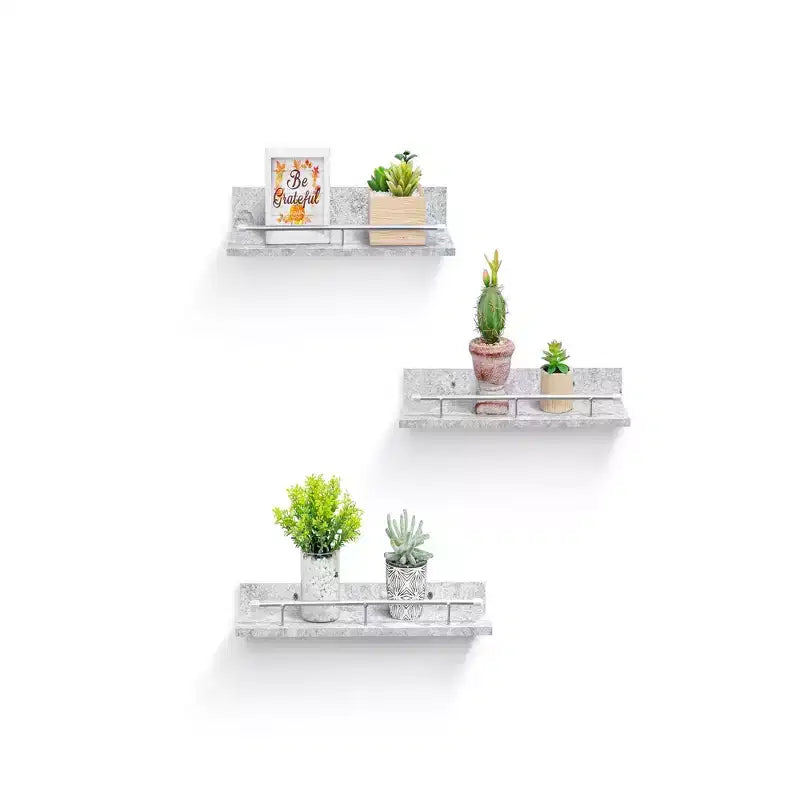 15.7 Grey Floating Shelf C invisible-bracket wood wall mount, perfect bathroom/bedroom/kitchen dcor or book/plant display, easy install.