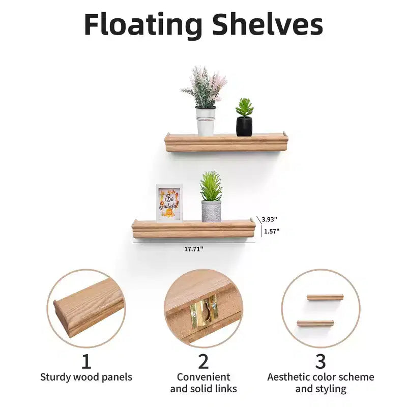 Étagère flottante en érable de 17,9 po avec support invisible, parfaite pour la décoration de salle de bain/chambre/cuisine ou pour l'affichage de livres/plantes, installation facile.
