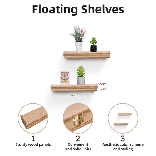 17.9 Maple Floating Shelf C invisible-bracket wood wall mount, perfect bathroom/bedroom/kitchen dcor or book/plant display, easy install.