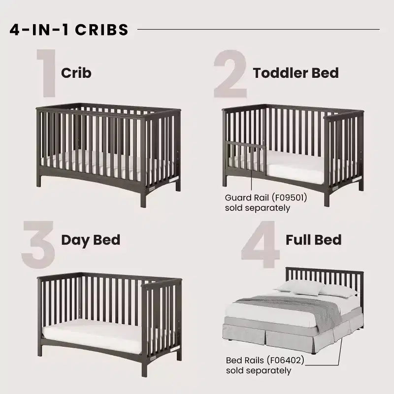 London 4-in-1 Convertible Crib, Converts to Toddler Bed, Day Bed, & Full Size Bed, 3 Mattress Positions, Baby Safe Finish (Dapper Gray)