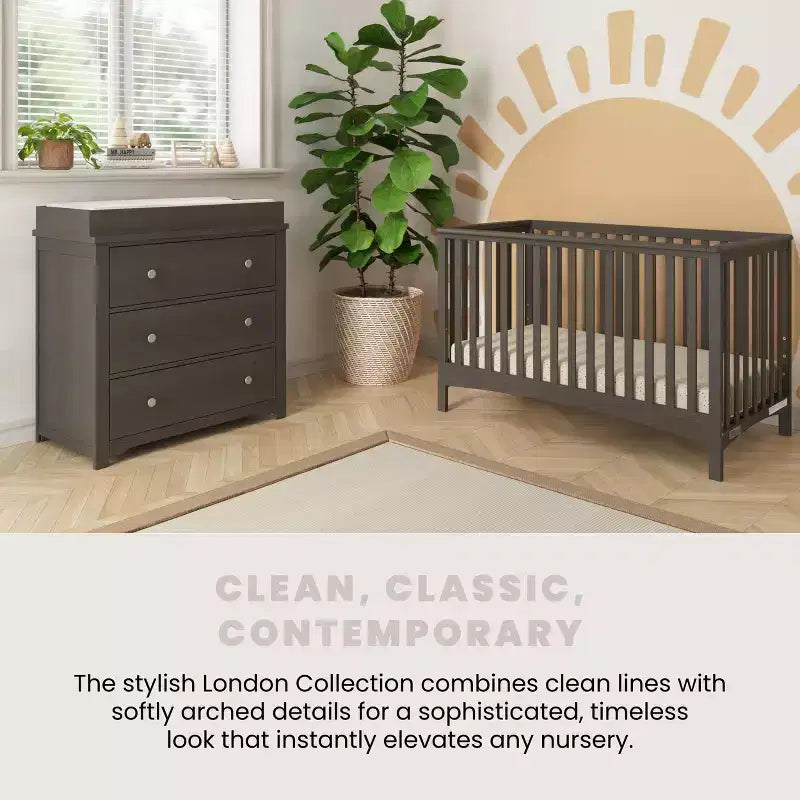 London 4-in-1 Convertible Crib, Converts to Toddler Bed, Day Bed, & Full Size Bed, 3 Mattress Positions, Baby Safe Finish (Dapper Gray)