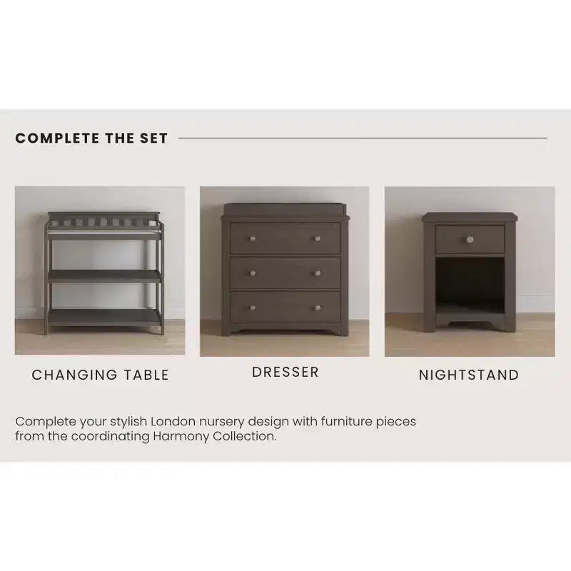 London 4-in-1 Convertible Crib, Converts to Toddler Bed, Day Bed, & Full Size Bed, 3 Mattress Positions, Baby Safe Finish (Dapper Gray)
