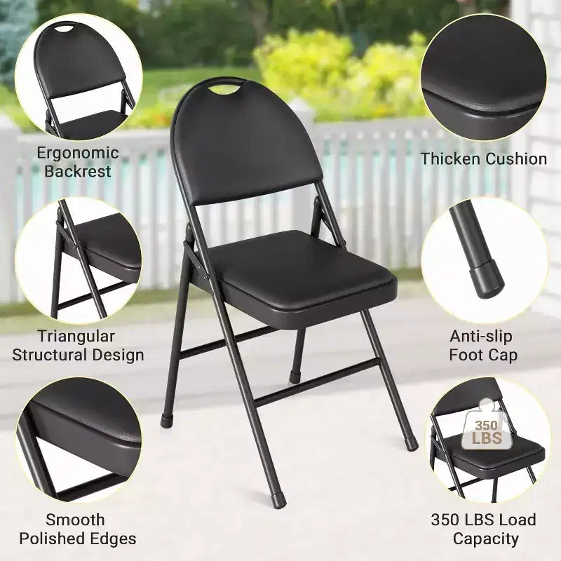 Portable Folding Card Table and Chair Set for 4, 5 Piece PU Upholstered Padded Tabletop and Chairs,for Camping, Dining Room, Office