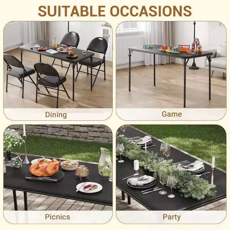 Portable Folding Card Table and Chair Set for 4, 5 Piece PU Upholstered Padded Tabletop and Chairs,for Camping, Dining Room, Office
