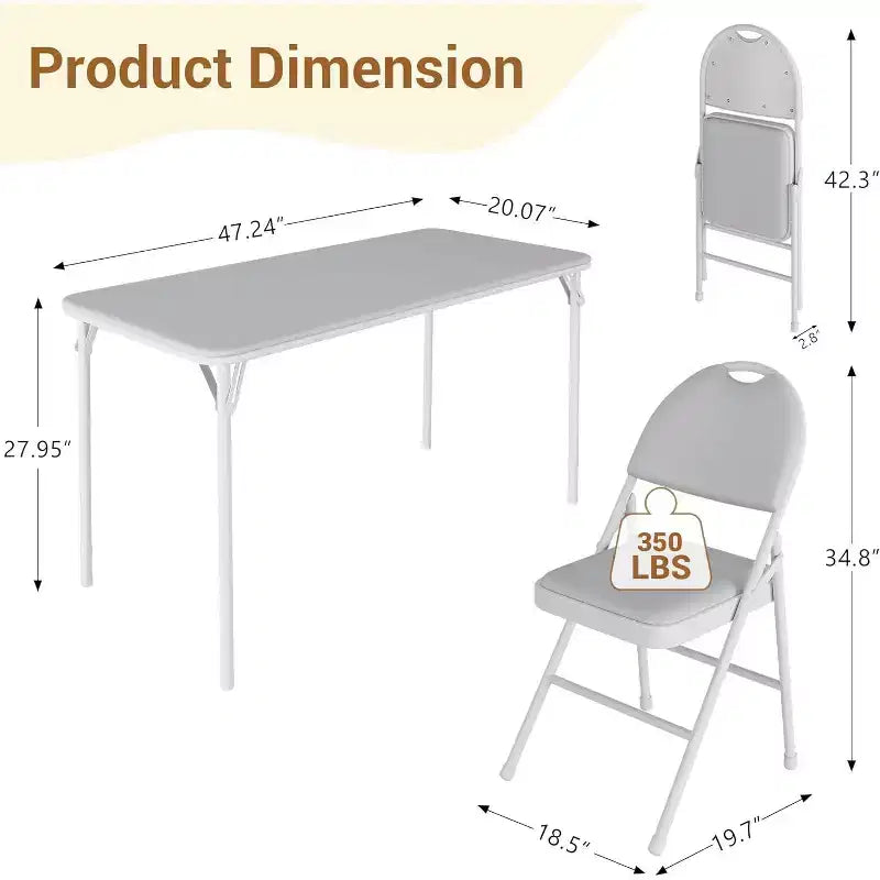 Portable Folding Card Table and Chair Set for 4, 5 Piece PU Upholstered Padded Tabletop and Chairs,for Camping, Dining Room, Office