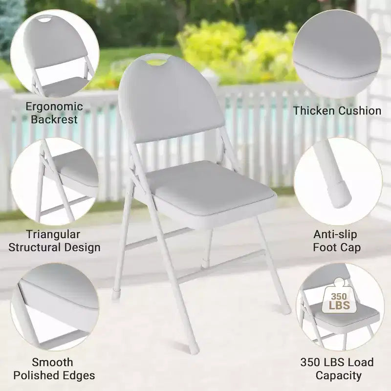 Portable Folding Card Table and Chair Set for 4, 5 Piece PU Upholstered Padded Tabletop and Chairs,for Camping, Dining Room, Office