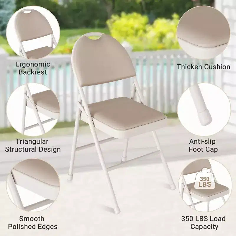 Portable Folding Card Table and Chair Set for 4, 5 Piece PU Upholstered Padded Tabletop and Chairs,for Camping, Dining Room, Office
