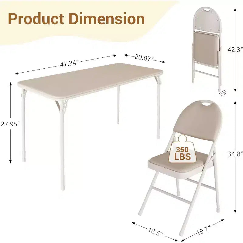 Portable Folding Card Table and Chair Set for 4, 5 Piece PU Upholstered Padded Tabletop and Chairs,for Camping, Dining Room, Office