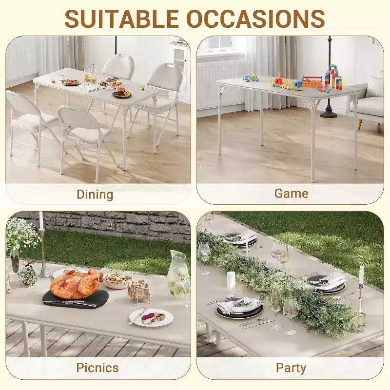 Portable Folding Card Table and Chair Set for 4, 5 Piece PU Upholstered Padded Tabletop and Chairs,for Camping, Dining Room, Office