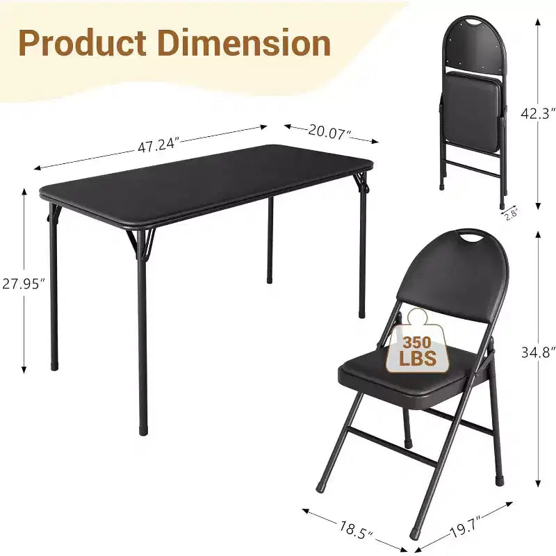 Portable Folding Card Table and Chair Set for 4, 5 Piece PU Upholstered Padded Tabletop and Chairs,for Camping, Dining Room, Office