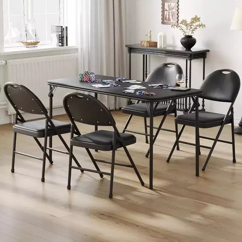 Ensemble de table et de chaises pliantes portables pour 4 personnes, 5 pièces, plateau et chaises rembourrés en PU, pour le camping, la salle à manger, le bureau