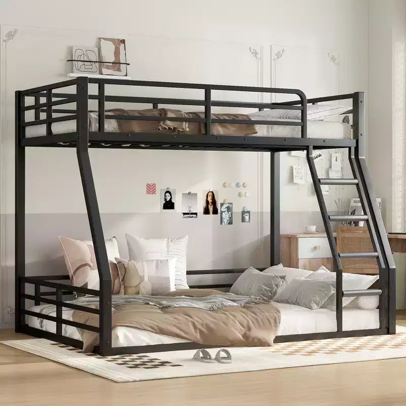 Metal Floor Bunk Bed Frame, Heavy-Duty, Noise-Reduced, 500lbs Capacity for Kids Teens Adults, Black - ModernLuxe