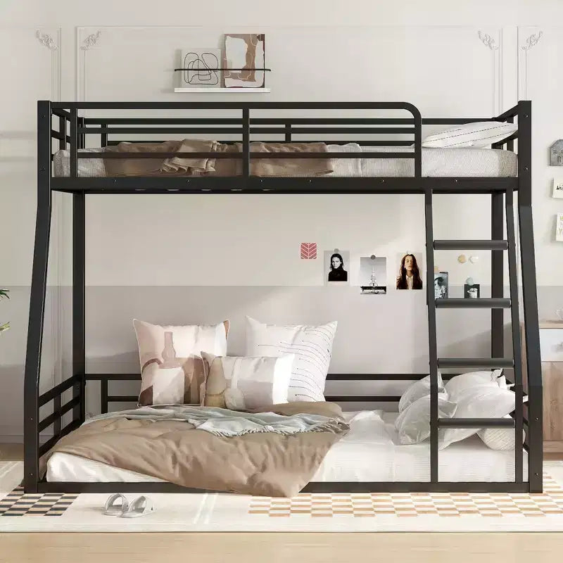 Metal Floor Bunk Bed Frame, Heavy-Duty, Noise-Reduced, 500lbs Capacity for Kids Teens Adults, Black