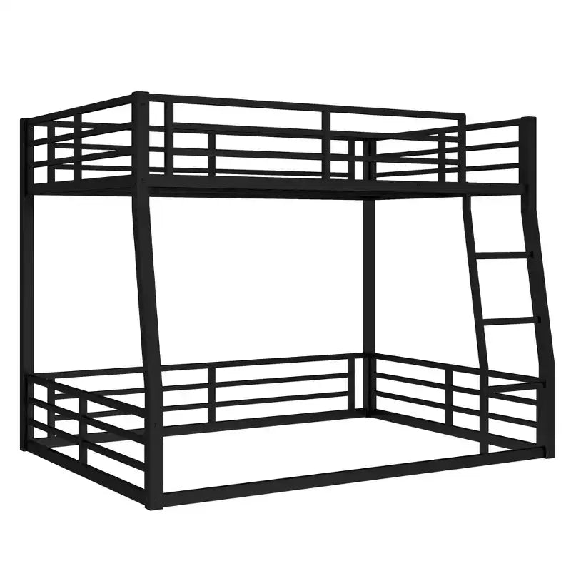 Metal Floor Bunk Bed Frame, Heavy-Duty, Noise-Reduced, 500lbs Capacity for Kids Teens Adults, Black