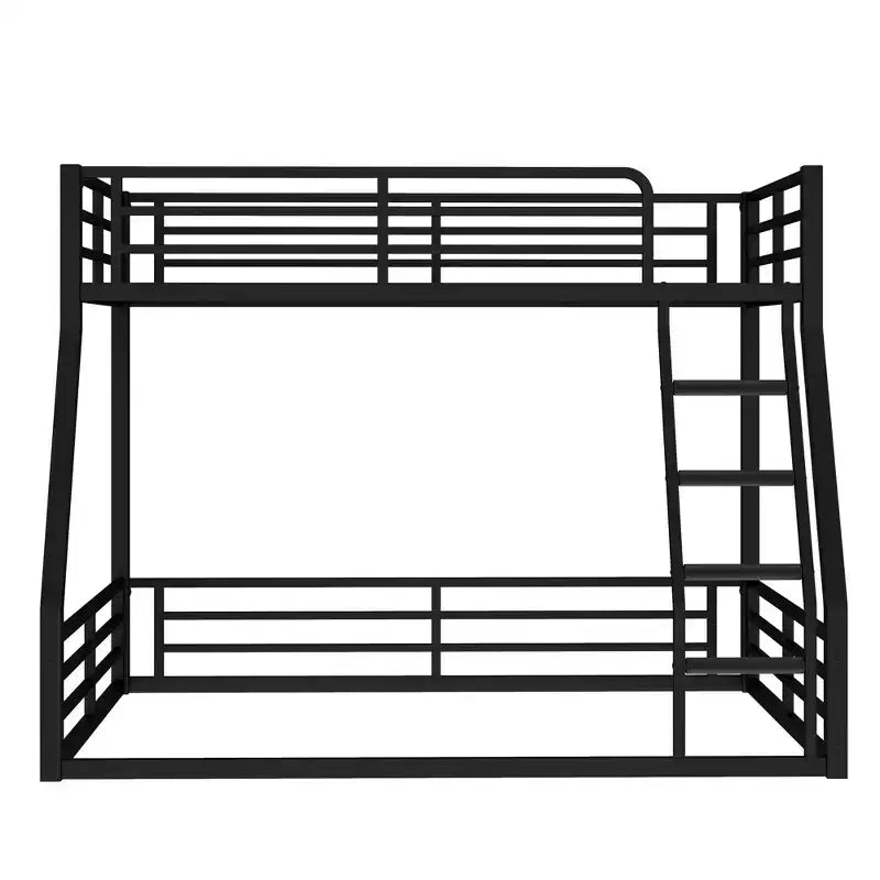 Metal Floor Bunk Bed Frame, Heavy-Duty, Noise-Reduced, 500lbs Capacity for Kids Teens Adults, Black