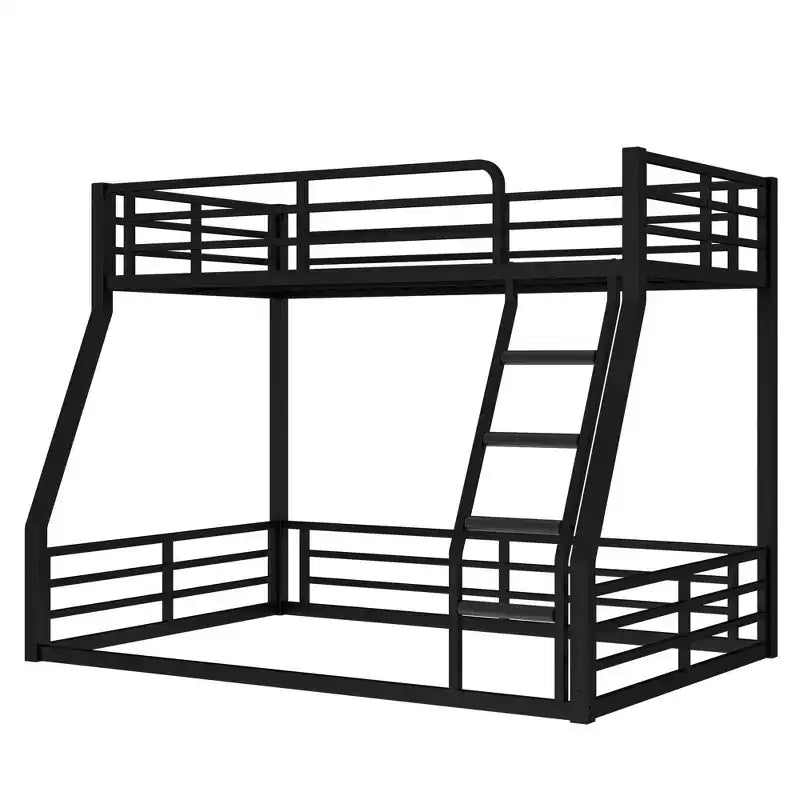 Metal Floor Bunk Bed Frame, Heavy-Duty, Noise-Reduced, 500lbs Capacity for Kids Teens Adults, Black