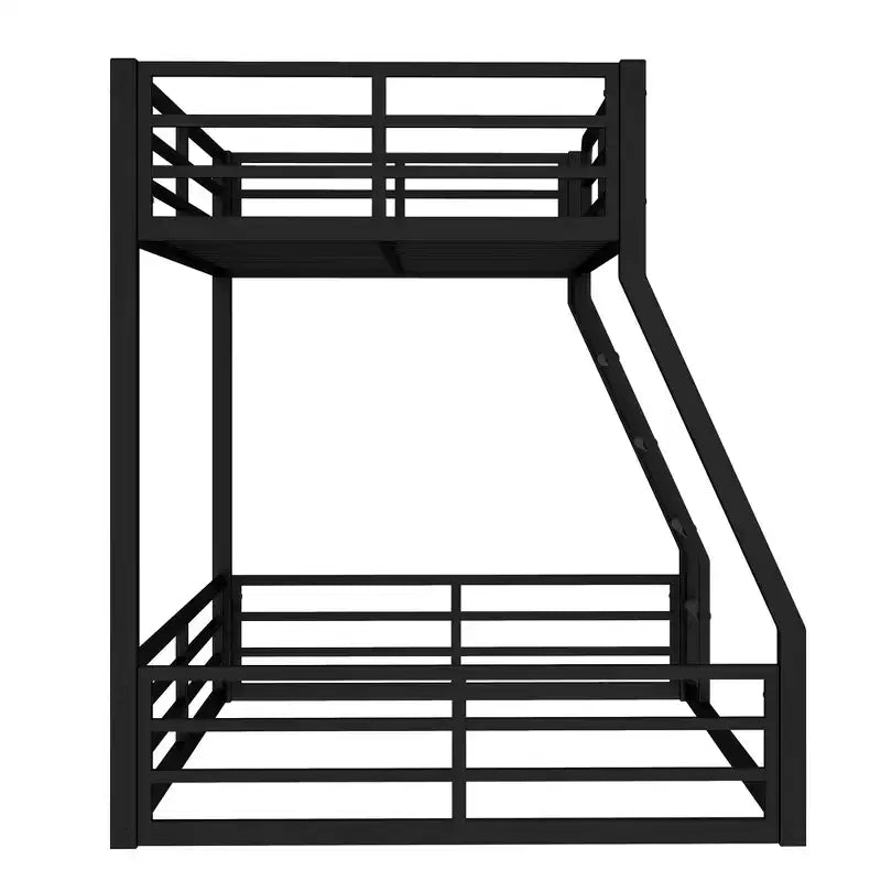 Metal Floor Bunk Bed Frame, Heavy-Duty, Noise-Reduced, 500lbs Capacity for Kids Teens Adults, Black