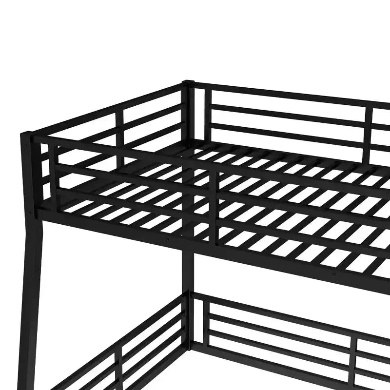 Metal Floor Bunk Bed Frame, Heavy-Duty, Noise-Reduced, 500lbs Capacity for Kids Teens Adults, Black