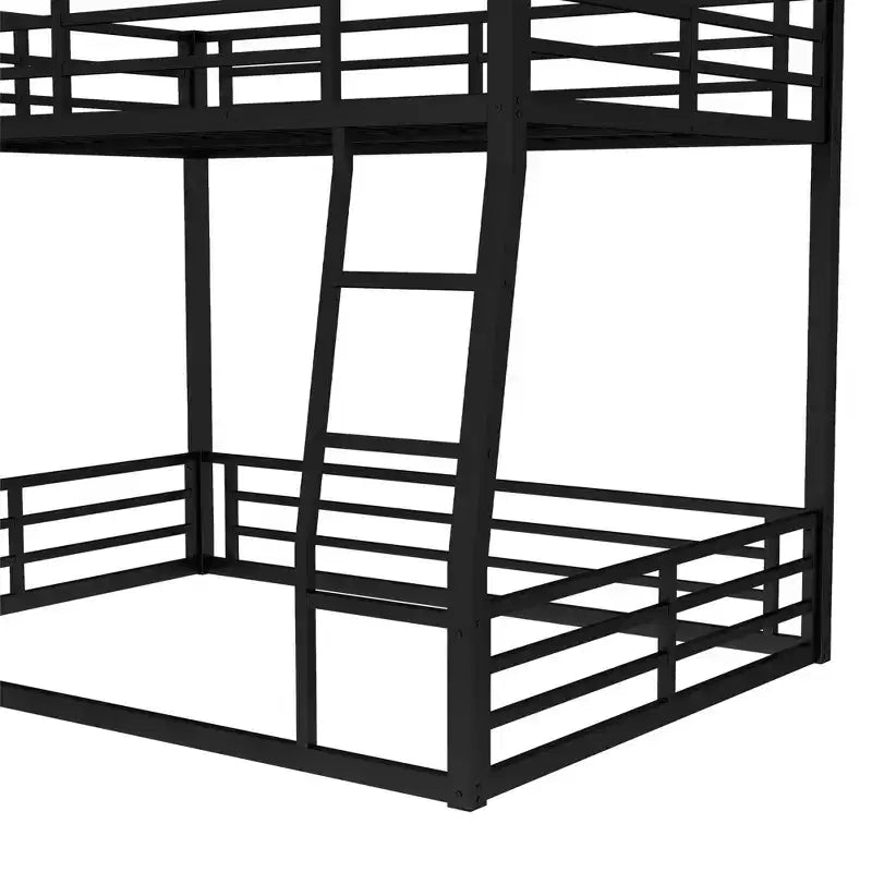 Metal Floor Bunk Bed Frame, Heavy-Duty, Noise-Reduced, 500lbs Capacity for Kids Teens Adults, Black