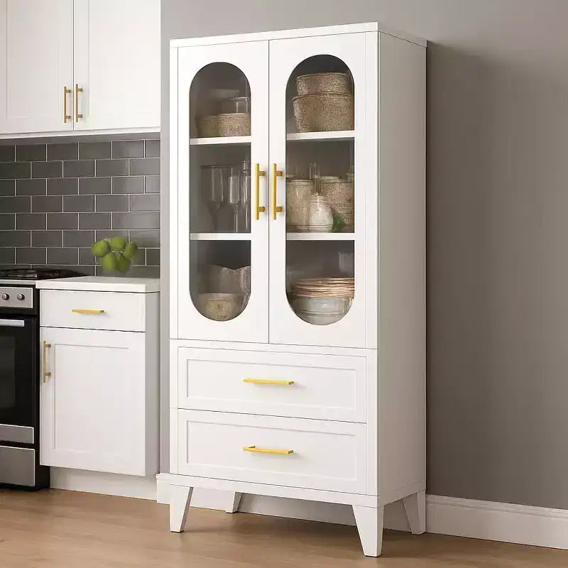 Pantry Storage Cabinet with Drawer, Glass Doors, Adjustable Shelves, 73-Inch Metal Pantry Cabinet for Kitchen, Laundry, Living, Dining, Tool Room