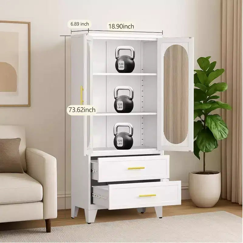 Meuble de rangement pour garde-manger avec tiroir, portes vitrées, étagères réglables, armoire de rangement en métal de 73 pouces pour cuisine, buanderie, salon, salle à manger, local à outils