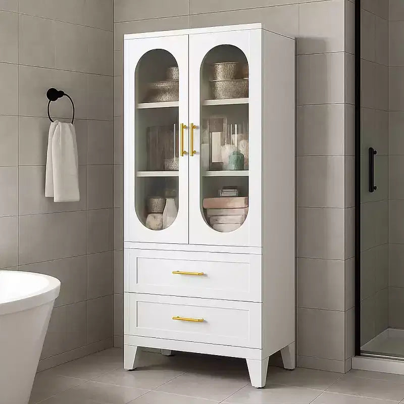 Meuble de rangement pour garde-manger avec tiroir, portes vitrées, étagères réglables, armoire de rangement en métal de 73 pouces pour cuisine, buanderie, salon, salle à manger, local à outils