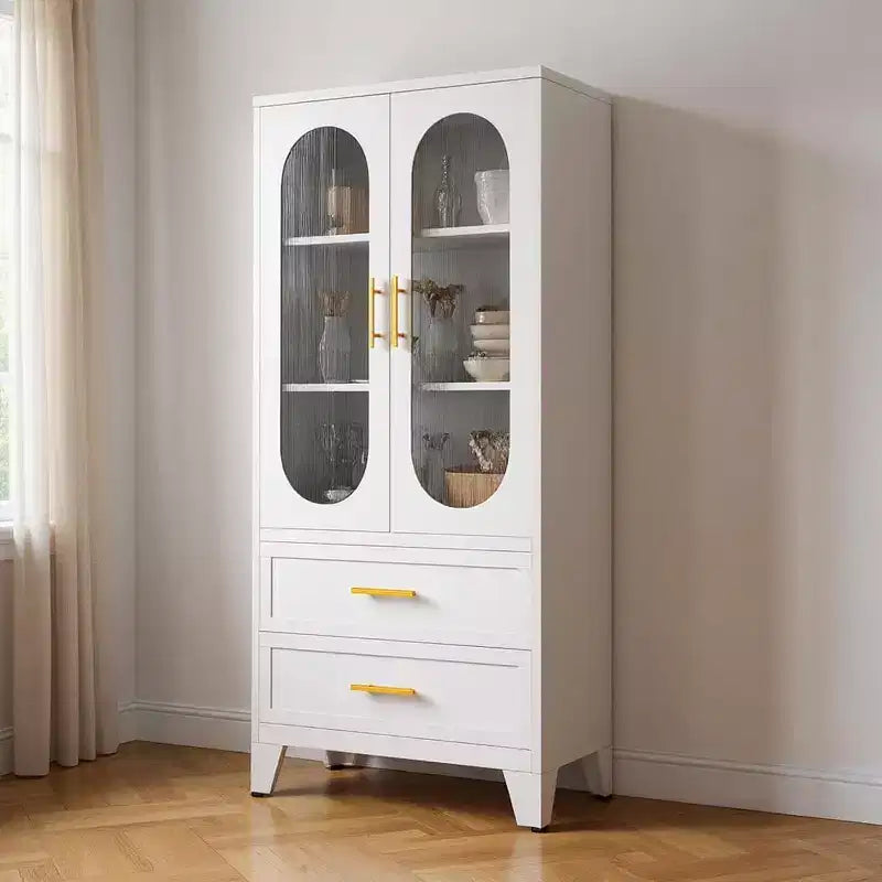 Meuble de rangement pour garde-manger avec tiroir, portes vitrées, étagères réglables, armoire de rangement en métal de 73 pouces pour cuisine, buanderie, salon, salle à manger, local à outils