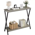 Narrow 2-Tier Console Table, Industrial Long Sofa Table for Behind Couch, Entryway/Hallway/Foyer  Grey
