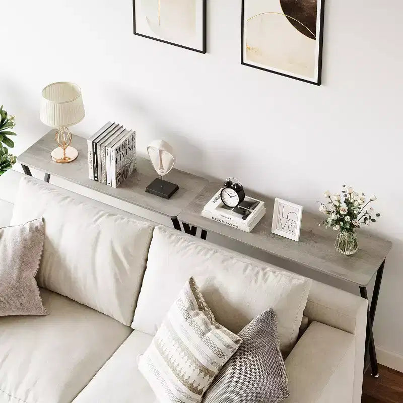 Narrow 2-Tier Console Table, Industrial Long Sofa Table for Behind Couch, Entryway/Hallway/Foyer  Grey