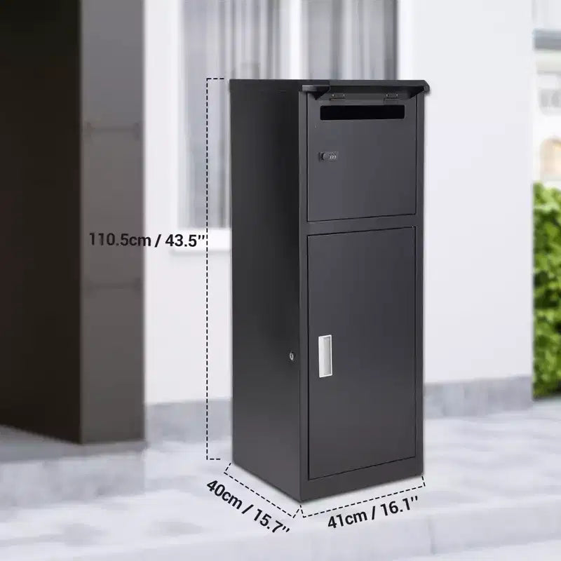 Boîtes de livraison de colis antivol pour l'extérieur, boîte aux lettres murale en acier galvanisé noir de 39,1 x 25,9 x 53,1 cm