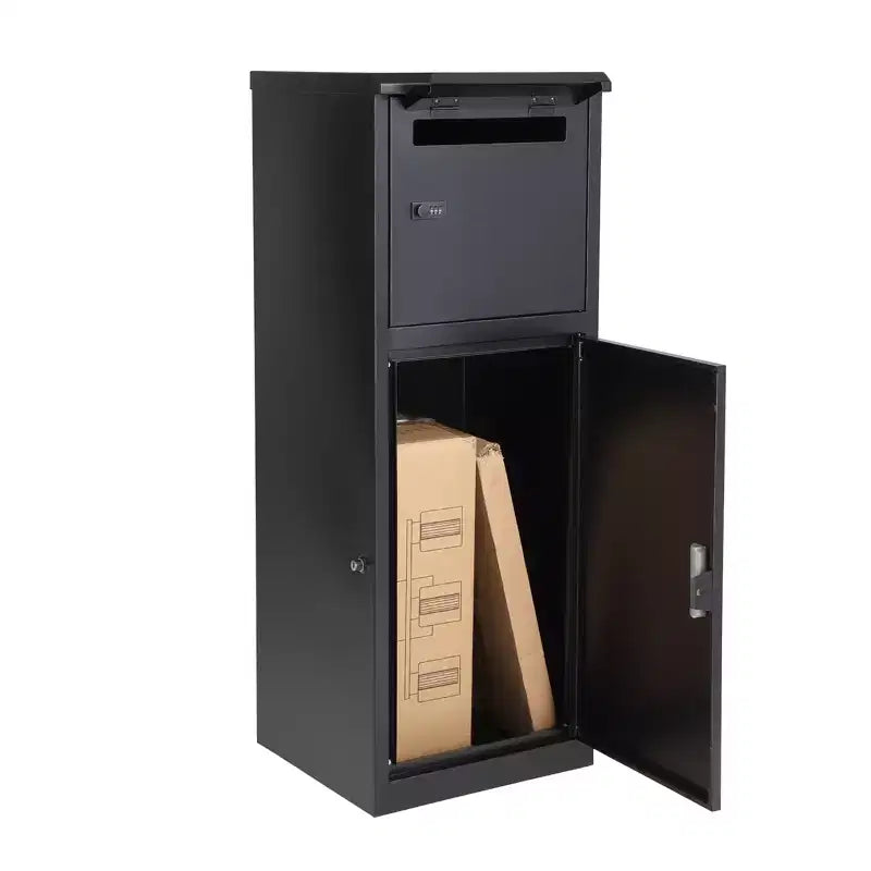 Boîtes de livraison de colis antivol pour l'extérieur, boîte aux lettres murale en acier galvanisé noir de 39,1 x 25,9 x 53,1 cm