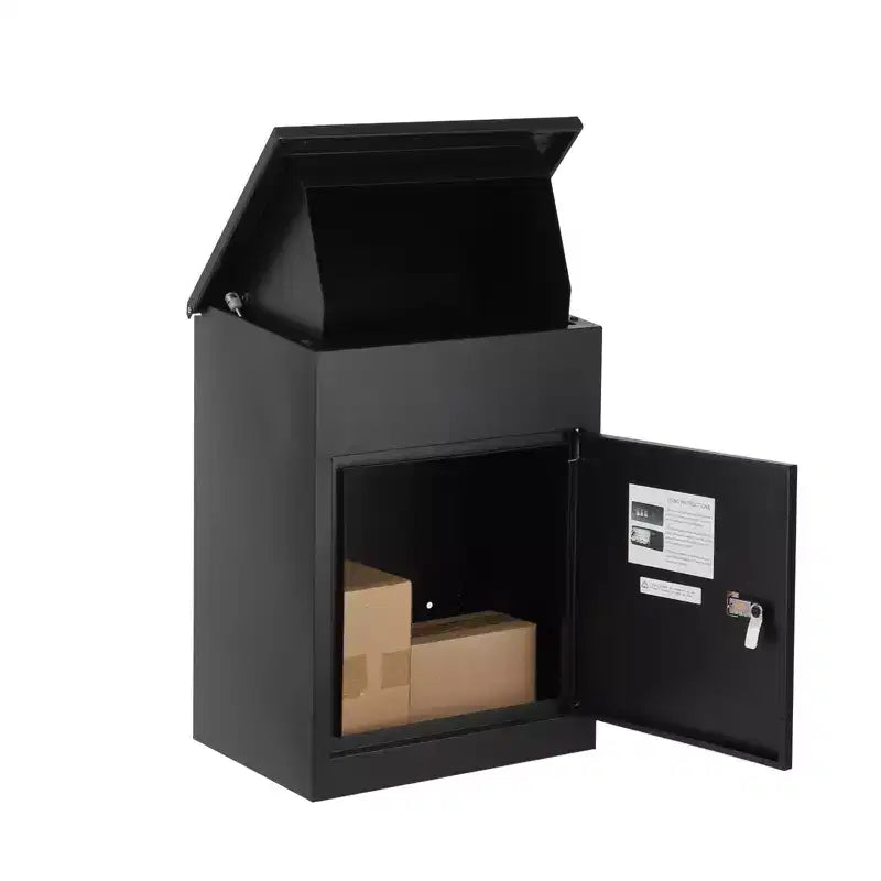 Boîtes de livraison de colis antivol pour l'extérieur, boîte aux lettres murale en acier galvanisé noir de 39,1 x 25,9 x 53,1 cm