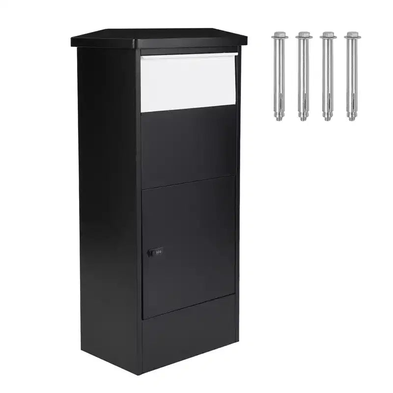 Anti Theft Package Delivery Boxes for Outside, 15.4 x 10.2 x 20.9 Galvanized Steel Wall Mounted Mailbox, Black