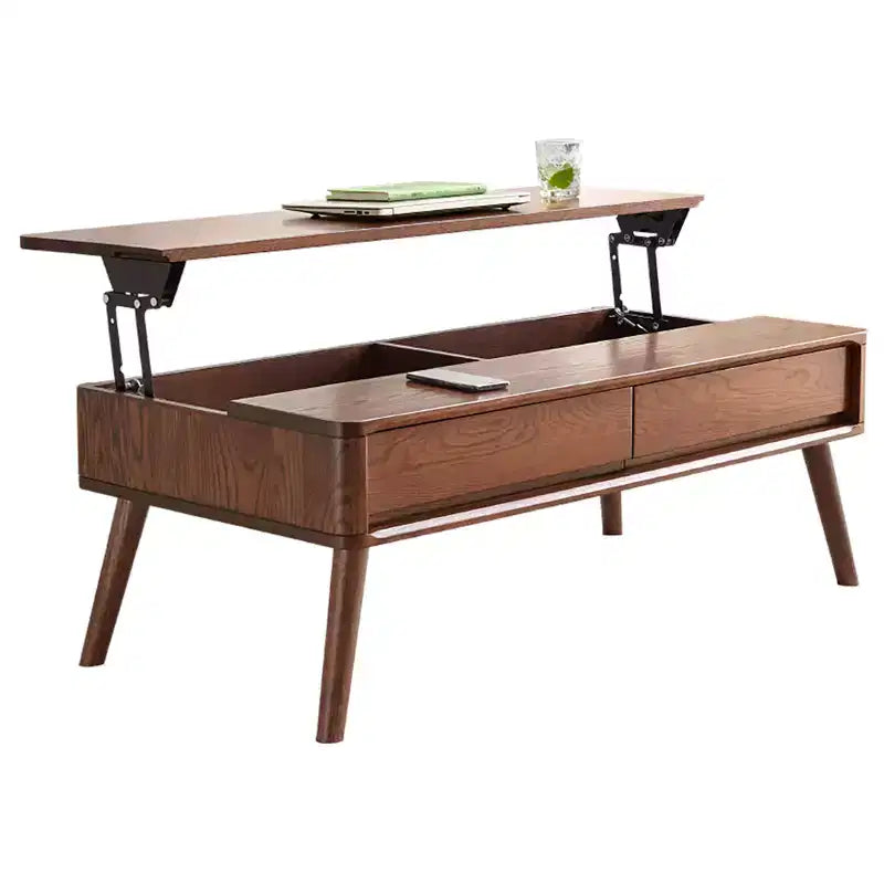 Table basse relevable, table centrale en chêne massif avec rangement caché pour salon ou bureau à domicile, assemblage facile