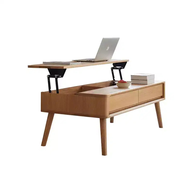 Table basse relevable, table centrale en chêne massif avec rangement caché pour salon ou bureau à domicile, assemblage facile