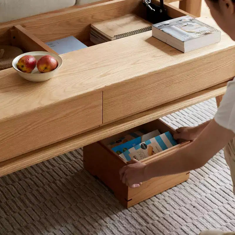Elevating Lift-Top Coffee Table, Solid Oak Center Table with Hidden Storage for Living Room Home Office, Easy Assembly