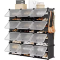 COZONY PVC Tiered Shoe Rack, 3 Columns 8 Tier Shoe Storage Cabinet, Plastic Shoe Shelves Organizer for Hallway Closet Bedroom Entryway White