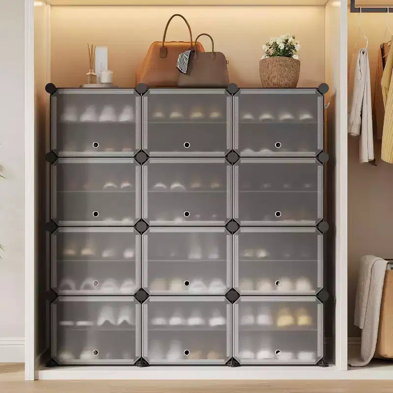 Meuble à chaussures étagère à étages en PVC, 3 colonnes 8 niveaux, meuble de rangement pour chaussures, étagères à chaussures en plastique pour couloir, placard, chambre, entrée, blanc