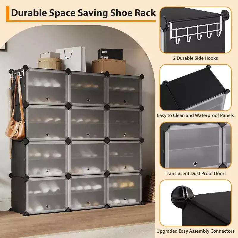 Meuble à chaussures étagère à étages en PVC, 3 colonnes 8 niveaux, meuble de rangement pour chaussures, étagères à chaussures en plastique pour couloir, placard, chambre, entrée, blanc