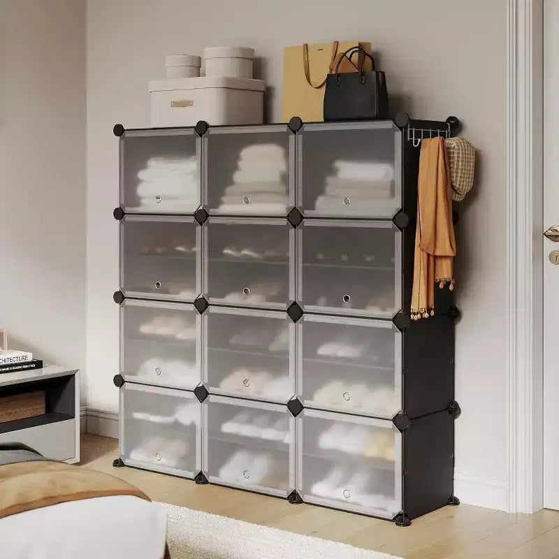 Meuble à chaussures étagère à étages en PVC, 3 colonnes 8 niveaux, meuble de rangement pour chaussures, étagères à chaussures en plastique pour couloir, placard, chambre, entrée, blanc