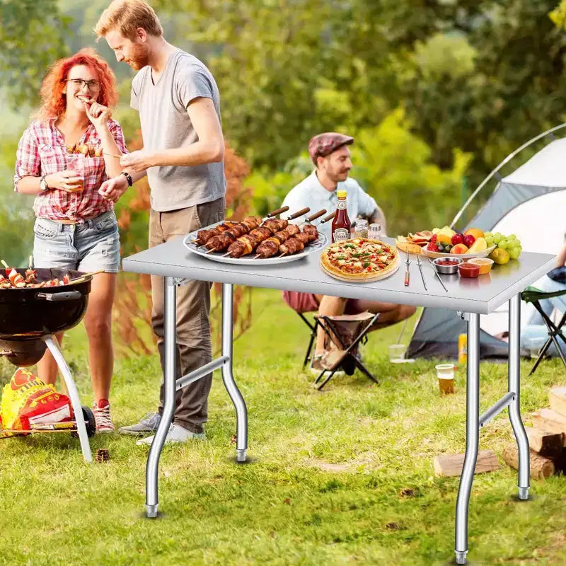 Table pliante en acier inoxydable, table de préparation/travail pliable en métal robuste, aucun assemblage requis, établi portable pour cuisine, buanderie, restaurant, camping