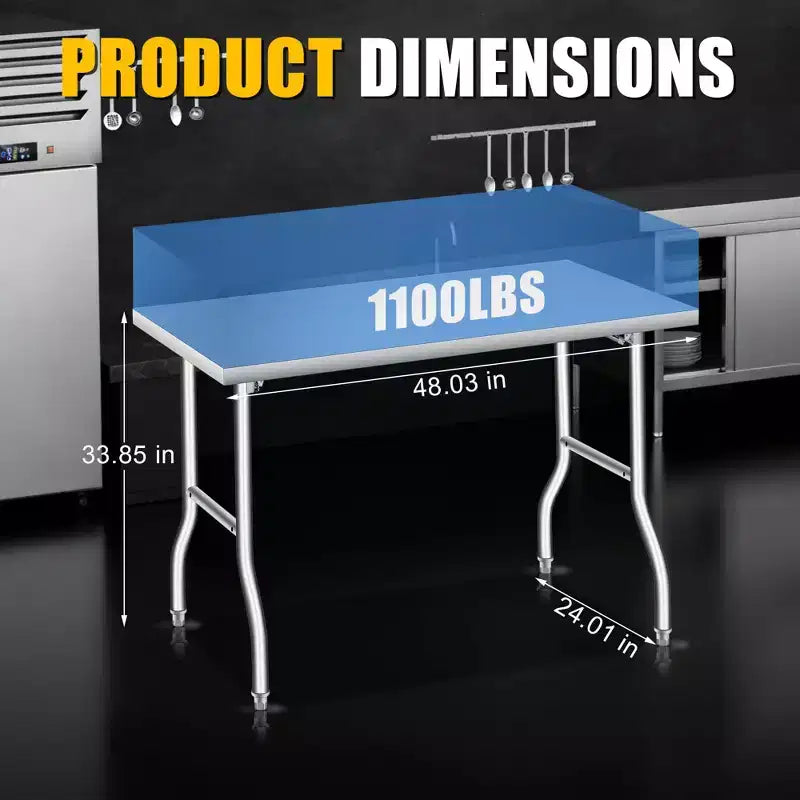Table pliante en acier inoxydable, table de préparation/travail pliable en métal robuste, aucun assemblage requis, établi portable pour cuisine, buanderie, restaurant, camping