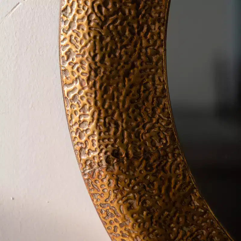 31.3 Hammered Textured Round Wall Mirror, Decorative Accent Mirror Rustic Mirror for Living Room Bedroom, Gold