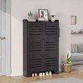 Shoe Storage Cabinet with 3 Flip Drawers, Freestanding Shoe Organizer Storage with 2 Side Hooks, Farmhouse Hidden Slim Narrow Shoe Rack Cabinet